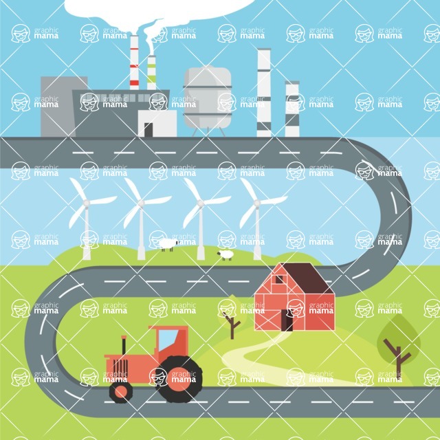 Nature Backgrounds, Patterns and Frames Themed Graphic Collection - Fields, Industrial Factories and Skies Background